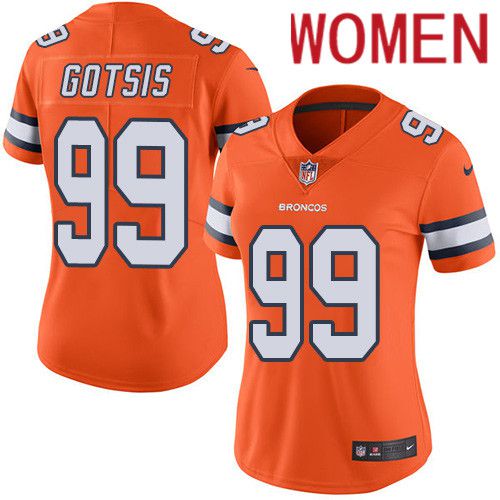 Women Denver Broncos 99 Adam Gotsis Orange Nike Rush Vapor Limited NFL Jersey